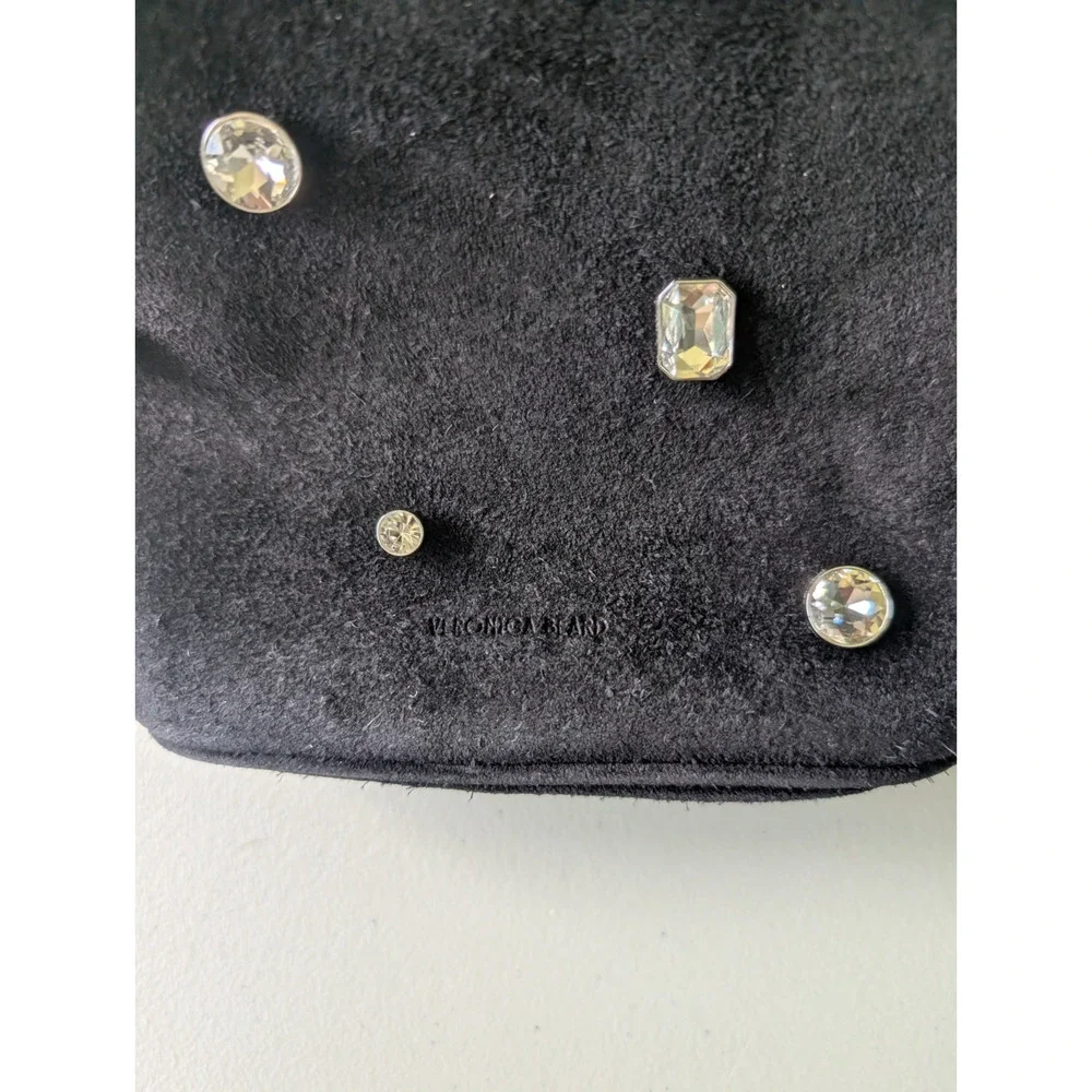 NWT Veronica Beard Small Crystal-Embellished Suede Shoulder Bucket Bag Black